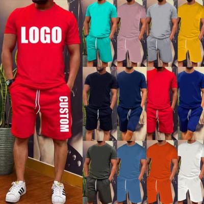 China Wholesale Plus Size Men's Anti-pilling Custom Logo Made Solid Sportswear Suits Summer Fashion Clothing Cotton Two Piece T-Shirt Short Sets for sale