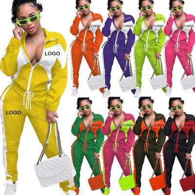 China Anti-pilling 2 Piece Logo Women's Clothing Casual Fashion Color Block Conyson Women's Tracksuit Custom Made Cardigan Sports Two Piece Set for sale