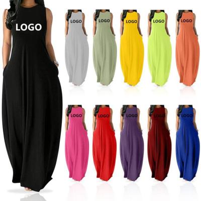 China Anti-Wrinkle Conyson Summer Dress Women Long Maxi Custom Logo Short Sleeve Sundress Women Solid Loose Ladies Pockets Hot Fashion Casual for sale