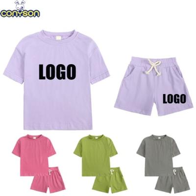 China High quality casual conyson baby both pieces of T-shirt shorts sets custom logo cotton boys summer kids clothing sweatsuits out for sale