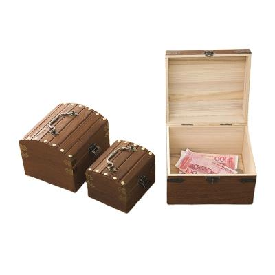 China Retro wooden piggy bank for adults and children with lock piggy bank, anti-fall wooden treasure box for sale