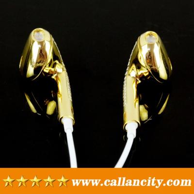 China 24kt gold plated diamond earphone factory price promotional gold crystal earphones for cell phone earphone for sale