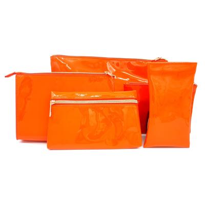 China Custom Made Leather Travel Makeup Bag Orange Waterproof Toiletry Logo Cosmetic Pvc Pouch Zipper Designer Multi Size Fashion Large for sale