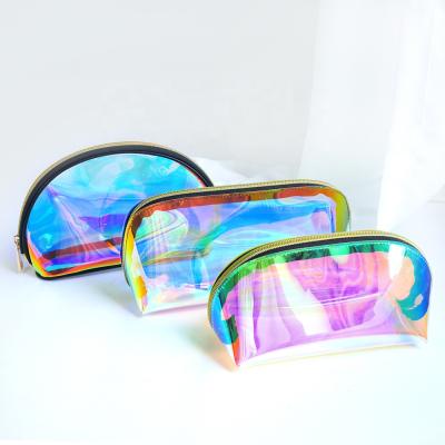 China Fashion Custom Logo Laser Color Transparent Pvc Tpu Zipper Make Up Pouch Holographic Cosmetic Clear Travel Makeup Bag for sale