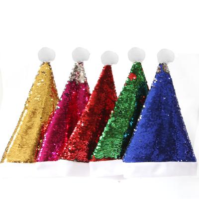 China 2021 New Popular Custom Christmas Decoration Christmas Hat Fancy Christmas Sequin Santa Hat Unique Reversible Santa Hat For Xmas for sale