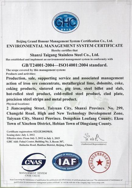 TISCO ISO Certificate - Wuxi NT Metal Products Co., Ltd.