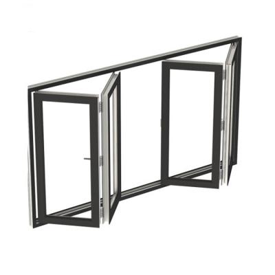 China Magnetic Folding Screen House Grill Modern Design Black Large Aluminum Bifold Glass Window for sale