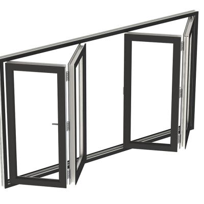 China Magnetic High Acoustic Glass Aluminum Design Double Proof Bi Folding Screen Bifold Window for sale