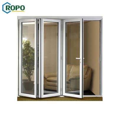 China Temper Waterproof Thermal Aluminum Interior Double Accordion Glass Sight Break Bifold Folding Door for sale