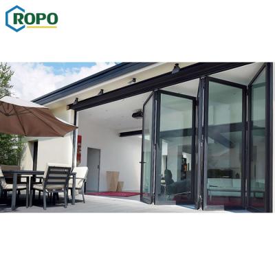 China Waterproof Aluminum Double Head Anodized Hurricane Proof Glass Bi Folding Door Design For Entrance for sale