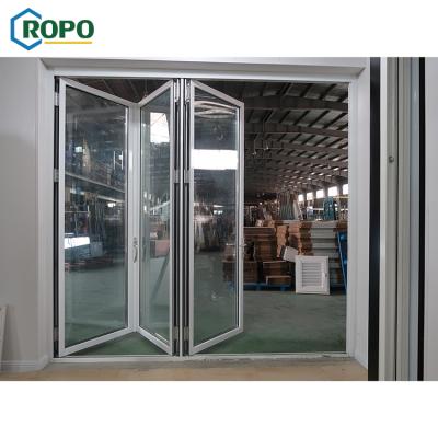 China Waterproof Aluminum Hurricane Proof Entry Gloss Anodized Stack Double Folding Door for sale