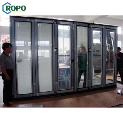 China Modern AS2047 Hurricane Proof Hollow PVC Folding Glass Accordion Door for sale