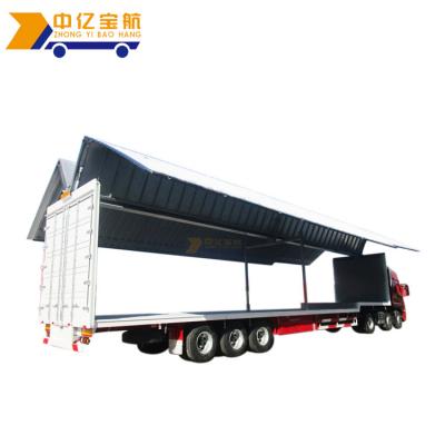 China Saftety Gooseneck Chassis Products Semi Transport 45-100tons Wing Open Van Cargo Box Truck Trailer for sale