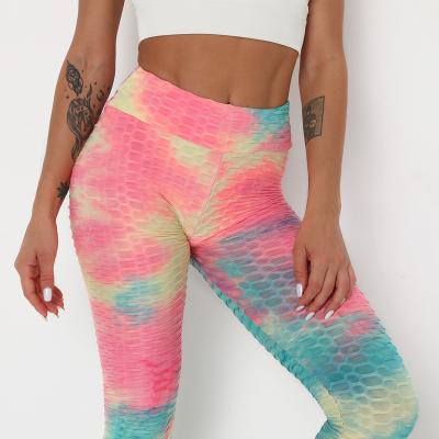 China Breathable Tie Dye High Waist Slim Yoga Sports Pants Shaping Tight Sexy Fitness Yoga Leggings Gym Wears Sportswear Fitness And Yoga Wear for sale