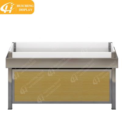 China Single sided 304 stainless steel ice table for seafood selling supermarket seafood fish display table meat ice table showcase for sale