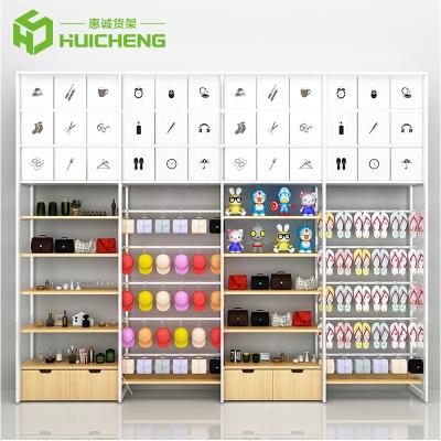 China Fashion display metal miniso shelves single and double sided wood store racks shop furniture showcase for gift shop for sale