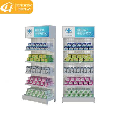 China Single Sided Or Double Sided Single Perforated Rack Pharmacy Display Stands For Stores Pharmacy Rack Display for sale