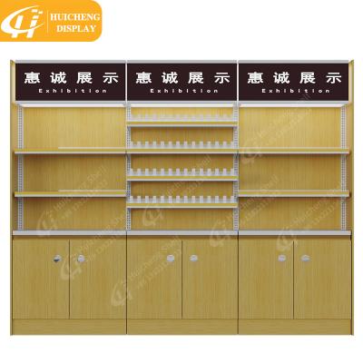 China Single-sided supermarket wooden shelf for cigarette display cabinet hypermarket smoke display stand retail store cigarette display for sale