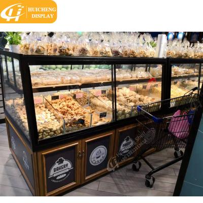 China Bread showcases supermarket customized dessert display table bakery display rack wood bread display shelving shelves showcases for bread for sale