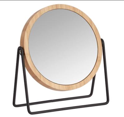 China Minimalist Custom 360 Degree Rotating Round Shape Frame Style Pocket Bamboo Mirror for sale