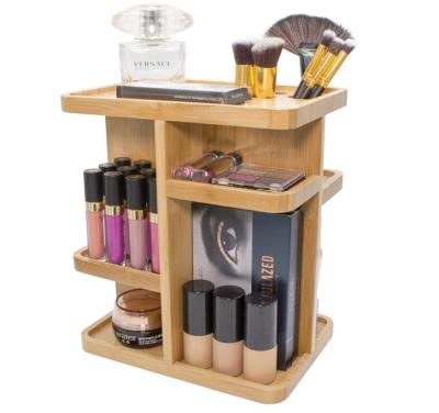 China Viable 360 ​​Degree Storage Rack Bamboo Cosmetic Organizer Salon Display Shelf for sale