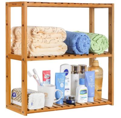 China Sustainable 2 Tier Organizer Shelf Bamboo Bathroom Eco Friendly Wall Mounted Storage Rack for sale