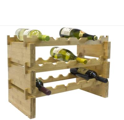 China 3 Tier Sustainable Hold 18 Bottle Stackable Bamboo Display Stand Wine Rack for sale