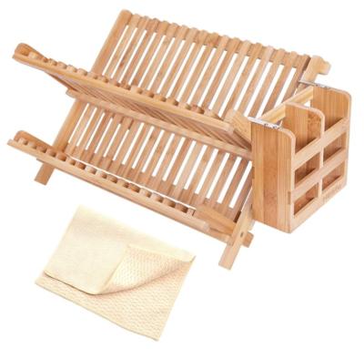 China Kitchen Sustainable Bamboo Dish Drying Rack With Mat All-Season for sale