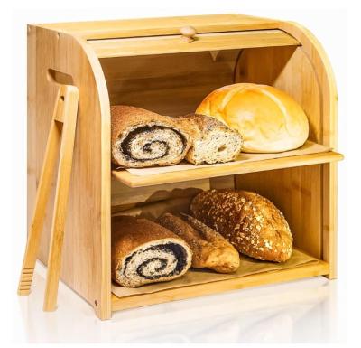 China Sustainable Storage Rack 2 Tier Large Capacity Bamboo Box Bread Food Storage Rack for sale