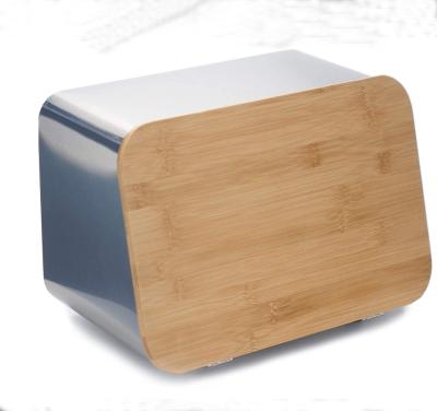 China Sustainable Stainless Steel Bread Box With Bamboo Cutting Board Lid for sale