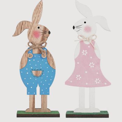 China Easter Home Decor Gift Or Kids Toy Blue Pink Easter Bunny Rabbit Easter Ornaments Craft Wooden Easter Decor for sale