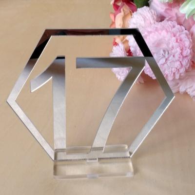 China Wedding Decoration Hexagon Shape Party Card Perfect For Wedding Reception And Decoration Table Acrylic Numbers With Stand for sale