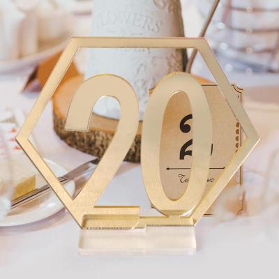 China Acrylic Geometric Table Card Decor Roman Numerals For Wedding Party Gold Silver Hexagon Table Seating Acrylic Number Signs for sale