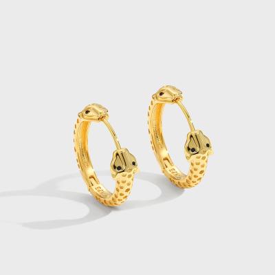 China Wholesale Trend FASHIONABLE 925 Sterling Silver Hoop Panther Gold Plated Retro Animal Stud Earrings For Women Girls for sale