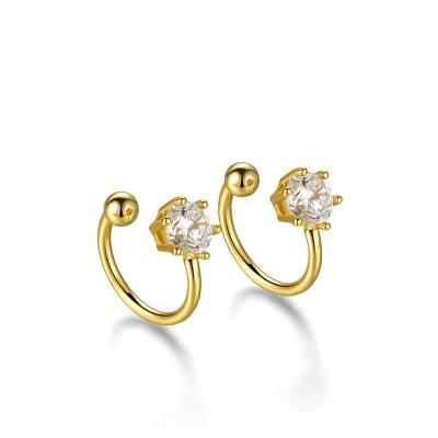 China Fashion 925 Sterling Silver Minimalist Six Claw Wholesale CLASSIC Zircon Gold Plated Stud Earrings No Screw Stud Earrings Ear Plugs for sale