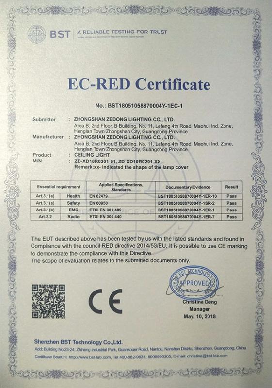 CE - Zhongshan Zedong Lighting Co., Ltd.