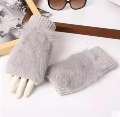 China Wholesale Autumn Winter Warm Gloves Women's Simple Fashion Rabbit Fur Knit Cute Student Fingerless Gloves Female Gloves for sale