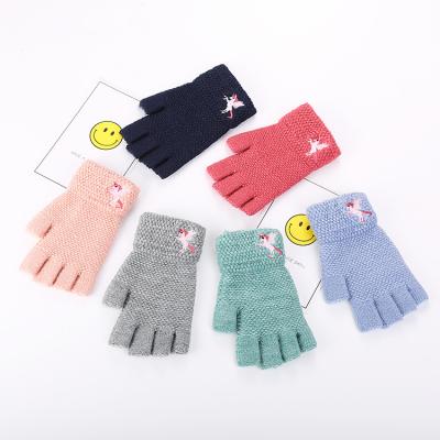 China Wholesale Embroidered Embroidered Students Fall Winter Unicorn Embroidered Fingerless Gloves Warm Knitted Gifts For Girls Women for sale