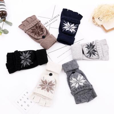 China Keep Warm Keep Warm Winter Knitted Jacquard Gloves Thermal Warm Fingerless Snow Convertible Mittens Flaze Cover Half Finger Gloves For Women Men for sale