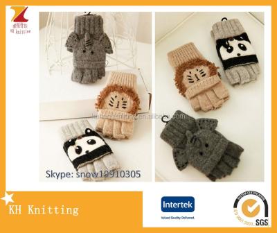 China Cute Animal Dobby Style Children Gloves Half Finger Woolen Gloves for sale