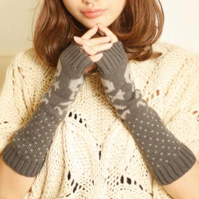 China Wholesale Jacquard Knitted Gloves Fingerless Women Autumn Winter Warm Long Woolen 2021 Gloves Arm Warmers Cover Skull Sleeves for sale