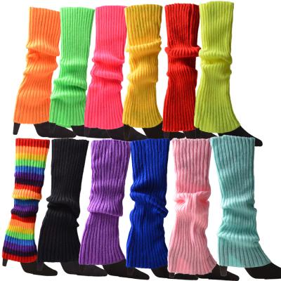 China 100% Acrylic Women's Juniors Neon Long Ribbed Knit Leg Warmers For 80s Party Sports Yoga Dance Props for sale