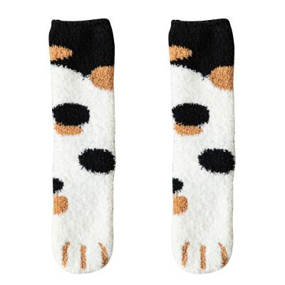 China Breathable Breathable Floor Bumps Girls Cute Thick Bumps Coral Fleece Socks Women Winter Cat Claw Home Plush Sleeping for sale