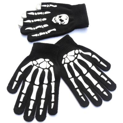 China Wholesale Printed Winter Gloves Men Knitted Warm Knitted Skeleton Luminous Claw Printed Halloween Ghost Printed Gloves Custom Logo for sale