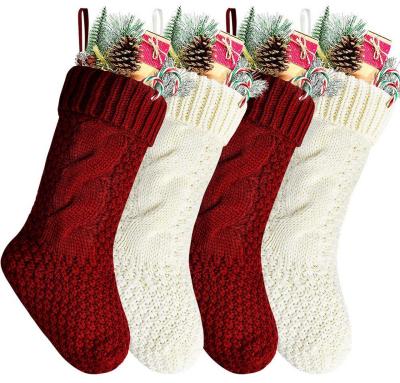 China Knit Christmas Socks Knit Jars Unique Burgundy Christmas White Knitted Christmas Stockings Sets Ornaments Gift Bags Decoration Candy Bags Twist Jars Sets for sale