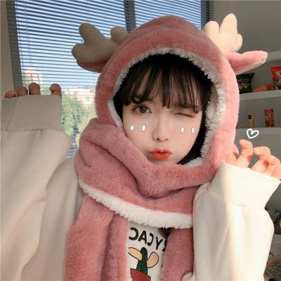 China COMMON 3 in 1 Christmas Hat Scarf Mitten Combo Girls Winter Warm Hats with Deer Ear New Year Christmas Holiday Hat Scarf Gloves Set Women for sale