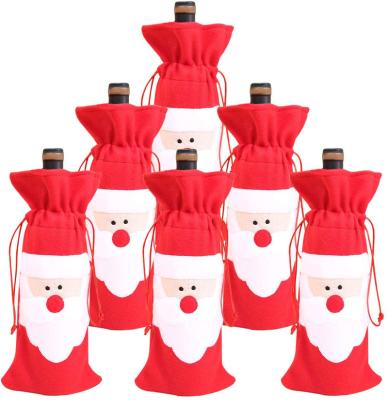 China Sustainable Santa Claus Christmas Wine Bottle Bags Red Wine Bottle Cover with Drawstring for Christmas Party Table Decor (6 Packs) for sale