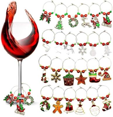 China Christmas Wine Glass Charms 24pcs Christmas Wine Glass Charms, Meatal Christmas Wine Glass Markers Drink Labels For Christmas Table Decoration Glass Gifts for sale