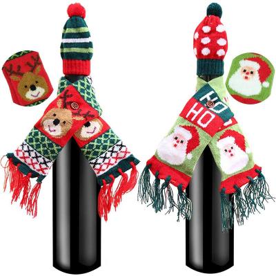 China Knitted Christmas Wine Bottle Cover Christmas Sweater Cover Scarf Hat Decorations For Party New Year for sale