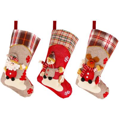 China Beautiful Colorful Christmas Stocking Set Of 3, Xmas Bump Tree Decoration Xmas Ornament Candy Pouch Bag Gift Bag Santa Theme for sale